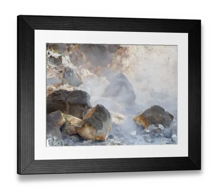 Framed Print : Geothermal area Seltun near Krysuvik volcano on Reykjanes peninsula during winter, Iceland