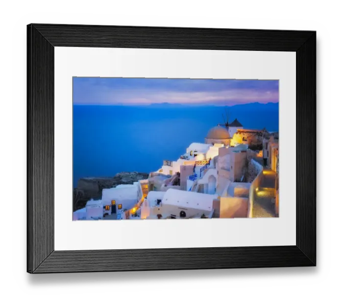 Framed Print : Europe, Greece, Santorini, Oia. Sunset on coastal town Framed Print : Europe, Greece, Santorini, Oia. Sunset on coastal town
