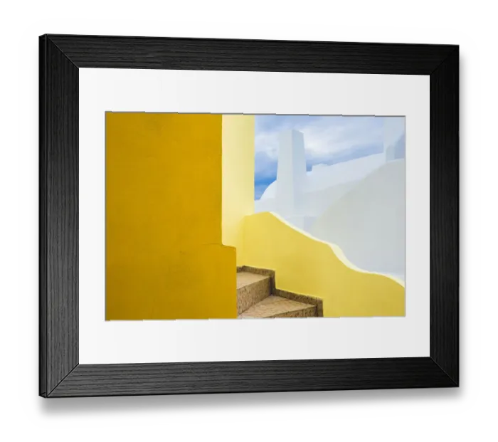 Framed Print : Europe, Greece, Santorini. Stairs and building shapes