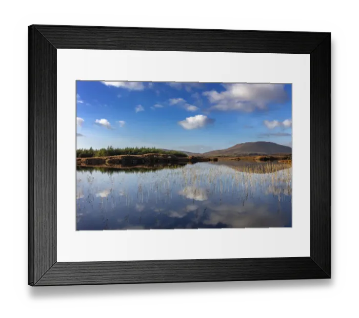 Framed Print : Small lake reflecting clouds near Clifden, Ireland Framed Print : Small lake reflecting clouds near Clifden, Ireland