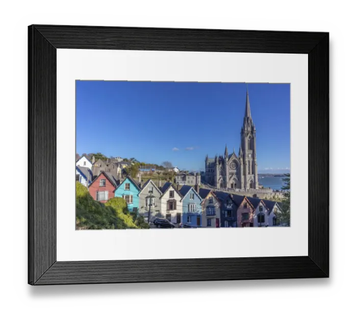 Framed Print : Deck of Card Houses with St. Colmans Cathedral in Cobh, Ireland Framed Print : Deck of Card Houses with St. Colmans Cathedral in Cobh, Ireland