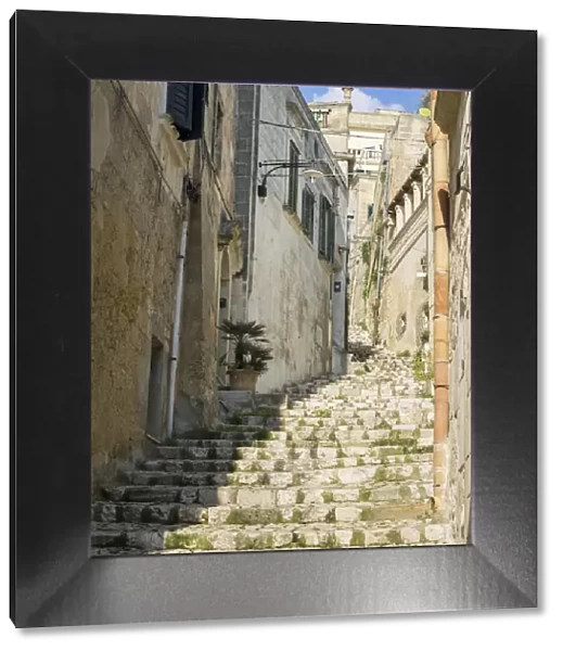 Cobblestone stairs in the old town of Matera