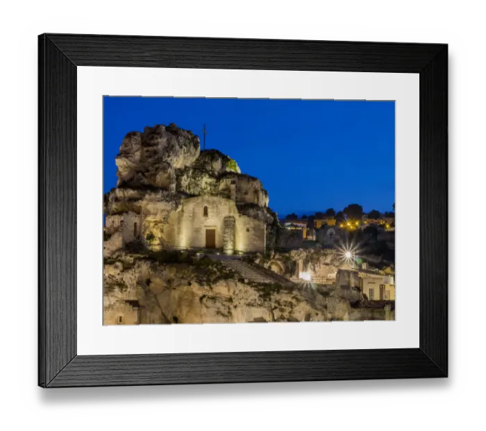 Framed Print : The Roman Catholic church of Santa Maria de Idris, cut into the rock in Matera at night