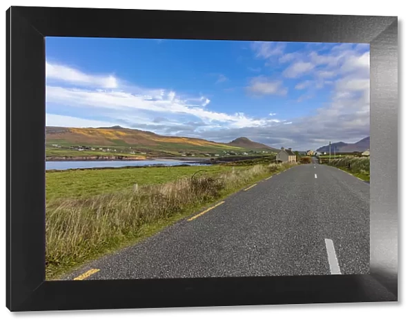 Slea Head Drive leads into small town of Ballyferriter on the Dingle Peninsula, Ireland