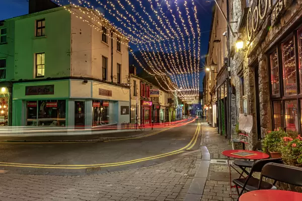 Vibrant streets at dusk in downtown Galway, Ireland