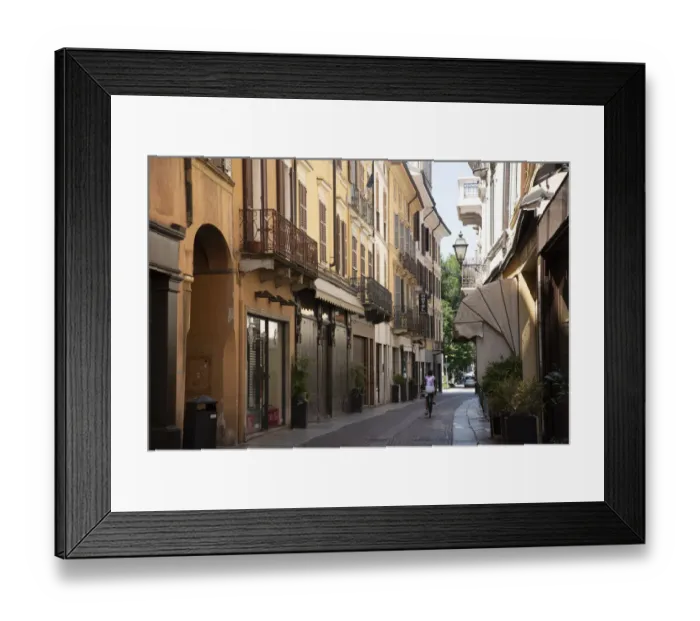 Framed Print : Italy, Lombardy, Cremona, cobblestone street with bicycles, and old buildings Framed Print : Italy, Lombardy, Cremona, cobblestone street with bicycles, and old buildings
