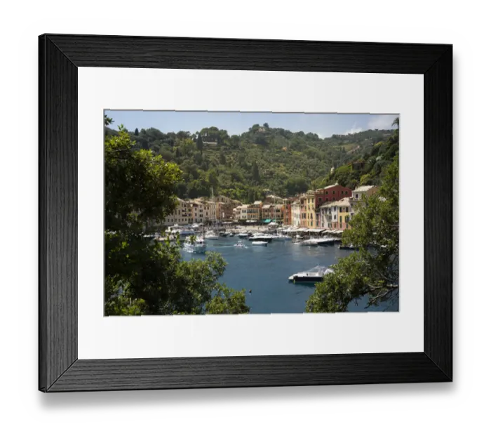 Framed Print : Italy, Genoa province, Portofino. Upscale fishing village on the Ligurian Sea, pastel