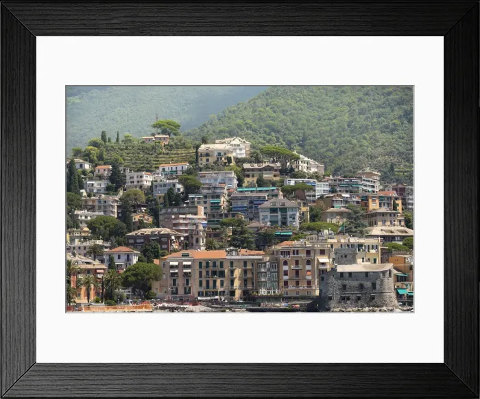 Framed Print : Italy, Genoa Province, Rapallo. Hillside with houses overlooking harbor Framed Print : Italy, Genoa Province, Rapallo. Hillside with houses overlooking harbor