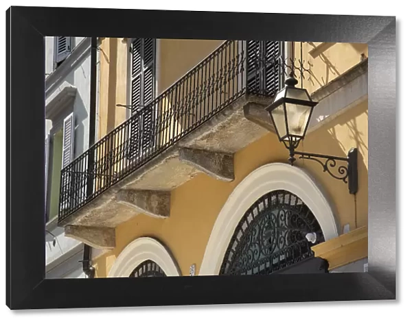 Italy, Lombardy, Cremona. Balcony with wrought iron work