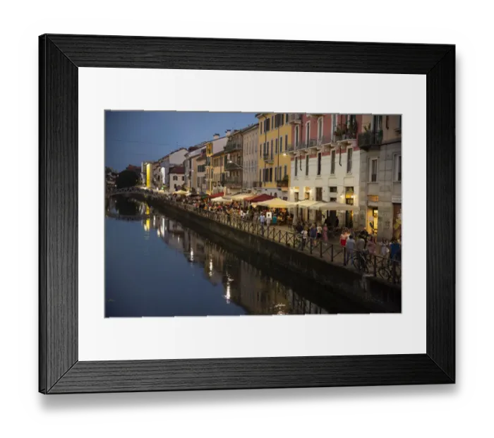 Framed Print : Italy, Lombardy, Milan. Historic Naviglio Grande canal area known for vibrant nightlife
