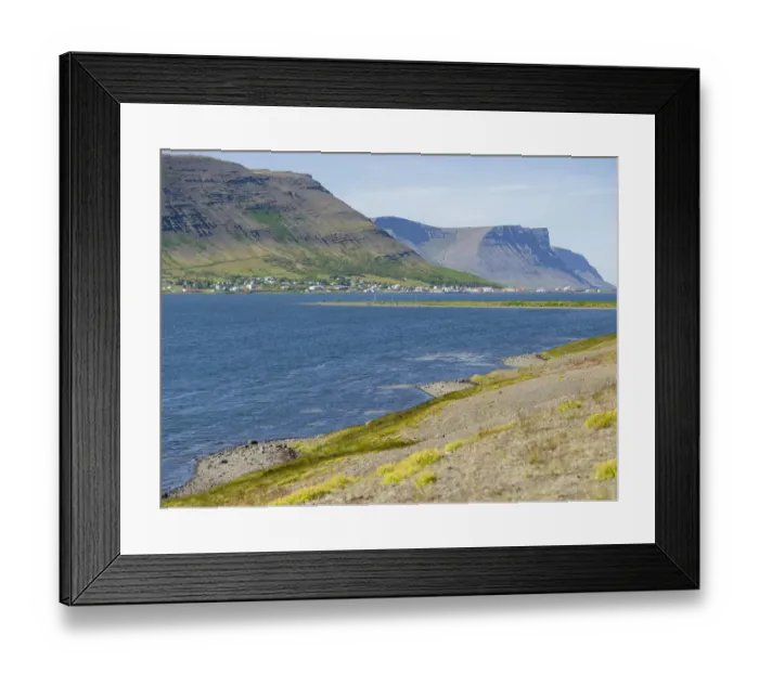Framed Print : Thingeyri located on the shore of Dyrafjordur fjord