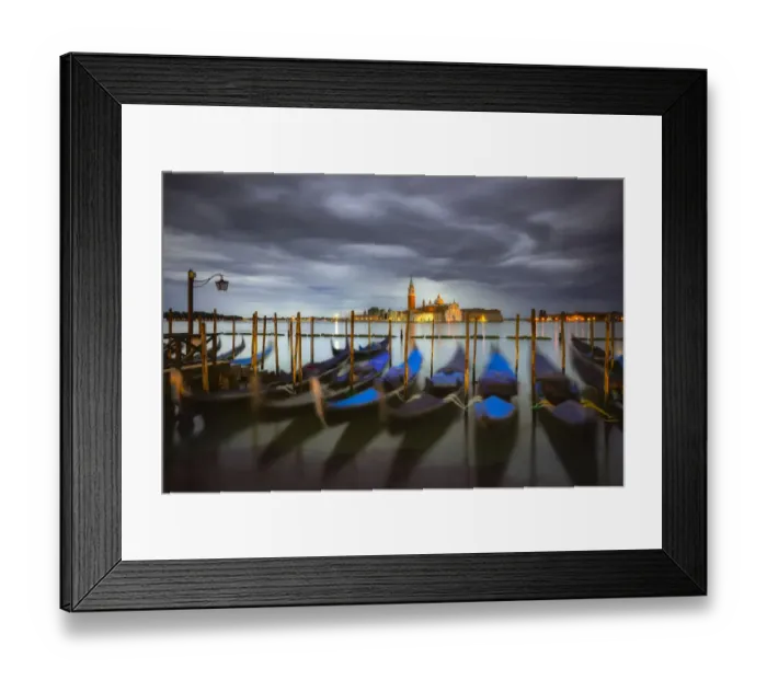 Framed Print : Italy, Venice. Moored gondolas and Church of San Giorgio Maggiore at sunrise. Credit as Framed Print : Italy, Venice. Moored gondolas and Church of San Giorgio Maggiore at sunrise. Credit as