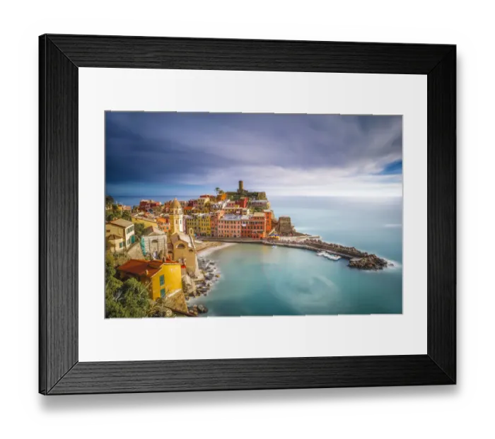 Framed Print : Europe, Italy, Vernazza. Overview of coastal town