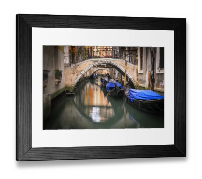 Framed Print : Europe, Italy, Venice. Canal with gondolas and bridges