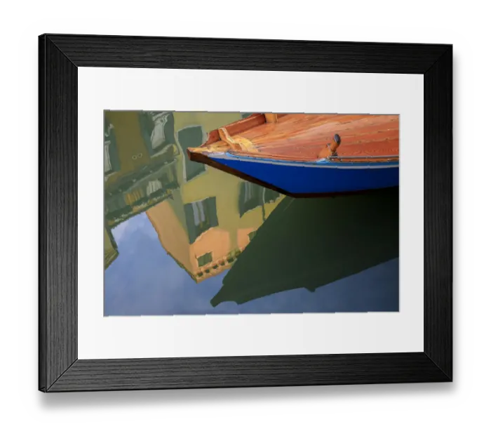 Framed Print : Europe, Italy, Venice. Gondola and building reflect in canal