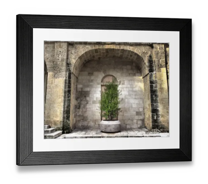 Framed Print : Italy, Bari, Apulia, Monopoli. Arch with potted plants in the courtyard near the Basilica Framed Print : Italy, Bari, Apulia, Monopoli. Arch with potted plants in the courtyard near the Basilica