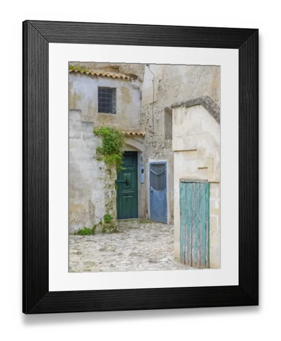 Framed Print : Italy, Basilicata, Matera. Doors in a courtyard in the old town of Matera Framed Print : Italy, Basilicata, Matera. Doors in a courtyard in the old town of Matera