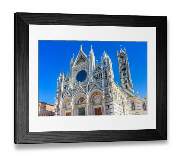 Framed Print : Facade of Towers Mosaics Cathedral, Siena, Italy. Cathedral completed from 1215 to 1263 Framed Print : Facade of Towers Mosaics Cathedral, Siena, Italy. Cathedral completed from 1215 to 1263