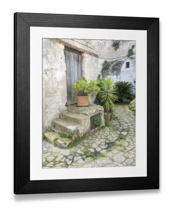 Framed Print : Italy, Basilicata, Matera. Plants adorn the outside walls of the Sassi houses
