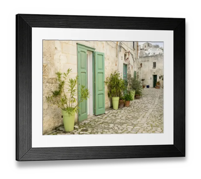 Framed Print : Italy, Basilicata, Matera. Plants adorn the outside walls of the Sassi houses