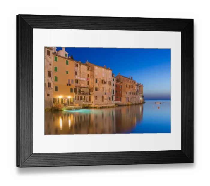 Framed Print : Europe, Croatia, Rovinj. Sunset on town buildings and harbor Framed Print : Europe, Croatia, Rovinj. Sunset on town buildings and harbor