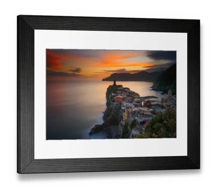Framed Print : Italy, Vernazza. Overview of coastal town at sunset Framed Print : Italy, Vernazza. Overview of coastal town at sunset