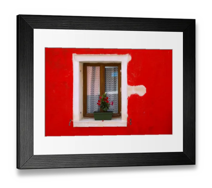Framed Print : Italy, Burano. Colorful house wall and window
