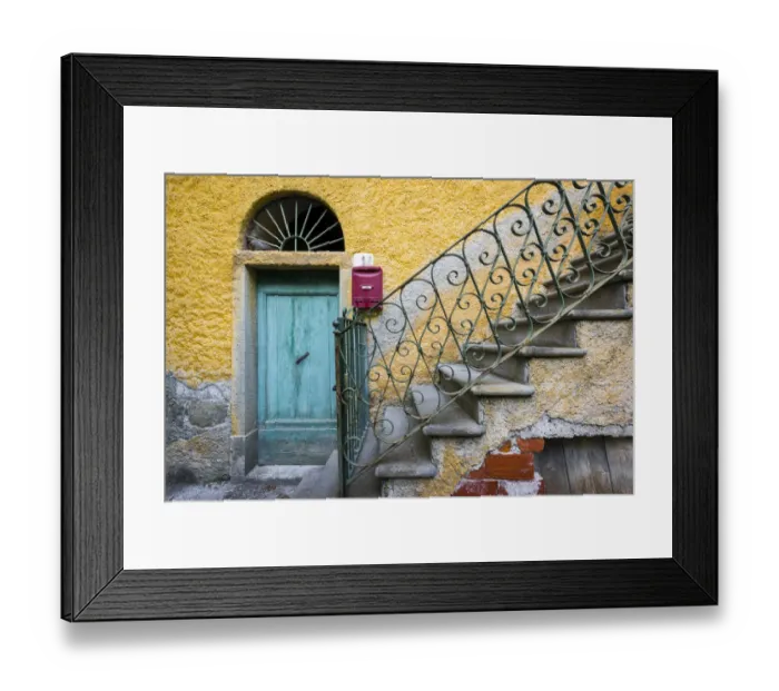 Framed Print : Italy, Manarola. Colorful house and stairway