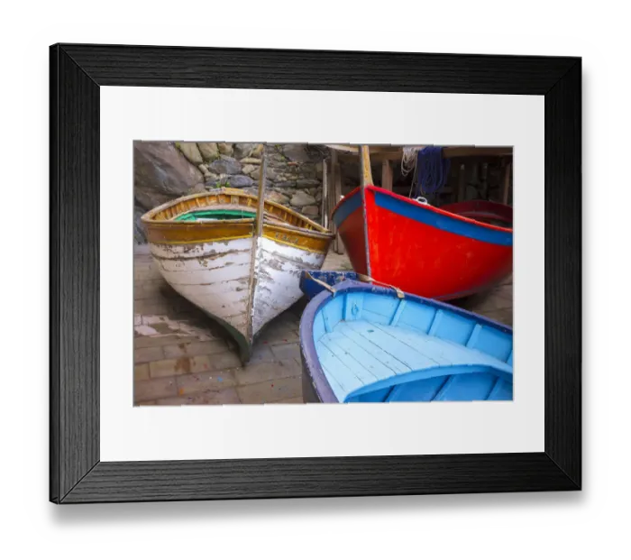 Framed Print : Italy, Riomaggiore. Colorful fishing boats