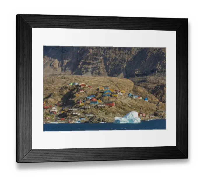 Framed Print : Greenland. Uummannaq. Colorful houses dot the rocky landscape Framed Print : Greenland. Uummannaq. Colorful houses dot the rocky landscape