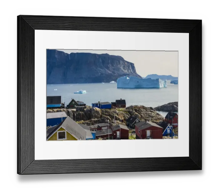 Framed Print : Greenland. Uummannaq. Colorful houses dot the rocky landscape Framed Print : Greenland. Uummannaq. Colorful houses dot the rocky landscape
