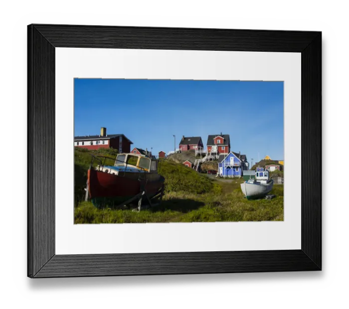 Framed Print : Greenland. Sisimiut. Fishing boats and colorful houses