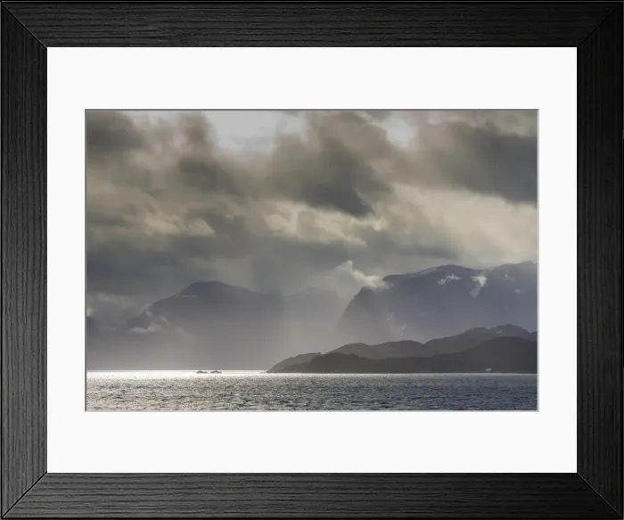 Framed Print : Greenland, Kangerlussuaq. Low clouds over the fjord Framed Print : Greenland, Kangerlussuaq. Low clouds over the fjord