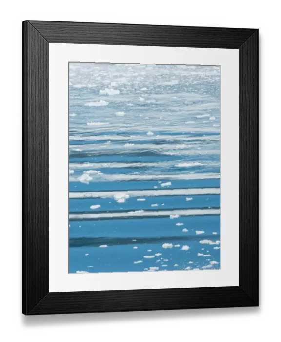 Framed Print : Fjord with icebergs and waves with reflection of Eqip Sermia glacier in Denmark s