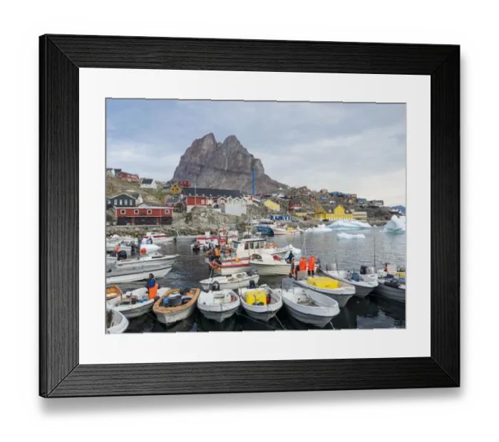 Framed Print : Uummannaq harbor and town, northwest of Greenland, located on an island in the Uummannaq Framed Print : Uummannaq harbor and town, northwest of Greenland, located on an island in the Uummannaq