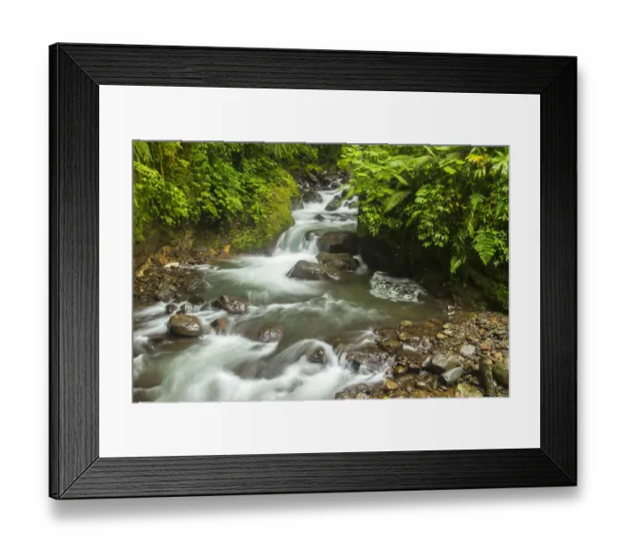 Framed Print : Costa Rica, La Paz River Valley. Rainforest stream in La Paz Waterfall Garden. Credit as