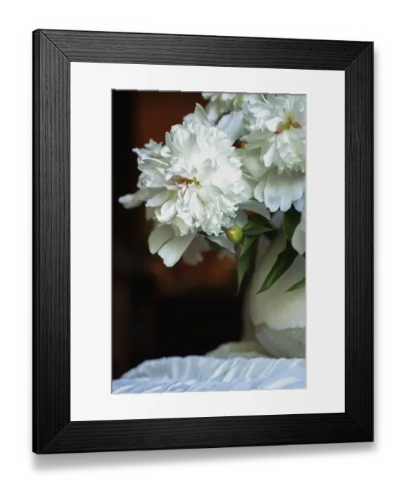 Framed Print : White peonies in cream pitcher Framed Print : White peonies in cream pitcher