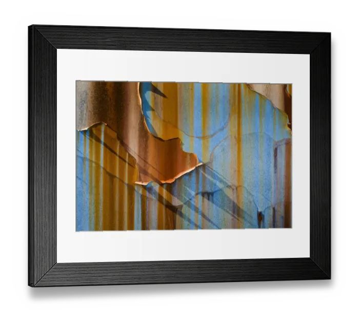 Framed Print : USA, Alaska, Craig. Rust streaks and peeling paint on old travel trailer. Credit as