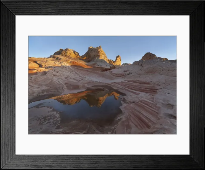 Framed Print : USA, Arizona, Vermilion Cliffs National Monument. Striations in sandstone formations and pool Framed Print : USA, Arizona, Vermilion Cliffs National Monument. Striations in sandstone formations and pool