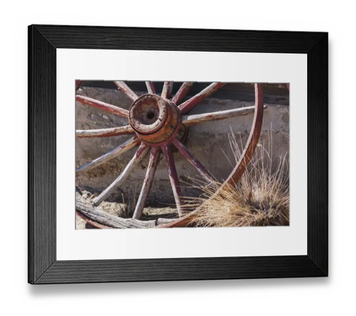 Framed Print : Wooden wagon wheel, California Framed Print : Wooden wagon wheel, California