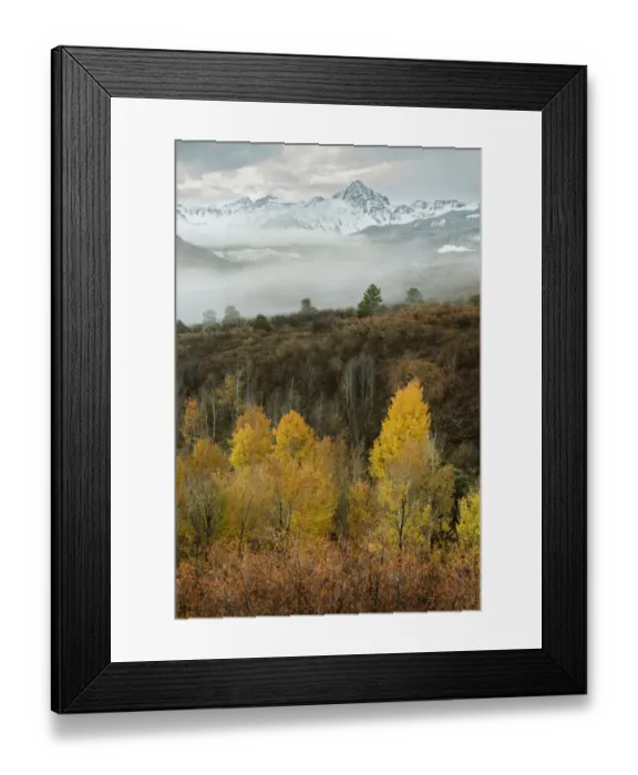 Framed Print : USA, Colorado, San Juan Mountains. Morning fog on mountain and forest landscape. Credit as Framed Print : USA, Colorado, San Juan Mountains. Morning fog on mountain and forest landscape. Credit as