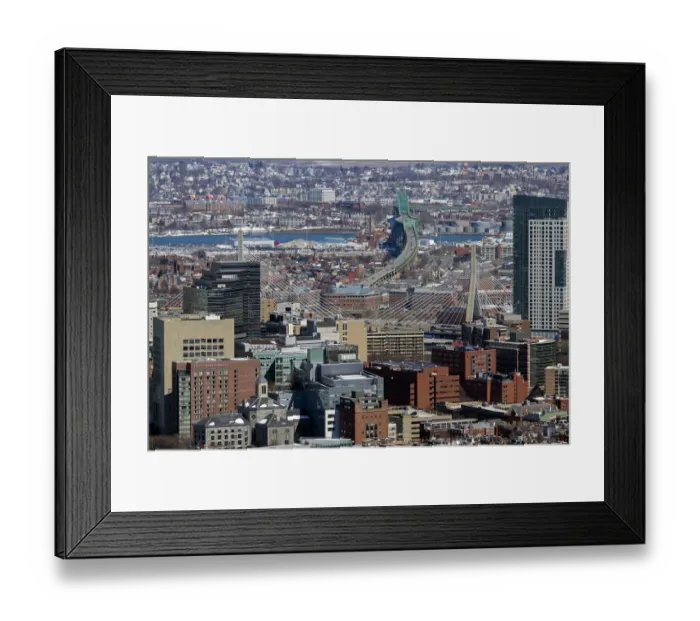 Framed Print : Aerial view including Leonard P Zakim Bunker Hill Memorial Bridge, a cable-stayed Framed Print : Aerial view including Leonard P Zakim Bunker Hill Memorial Bridge, a cable-stayed