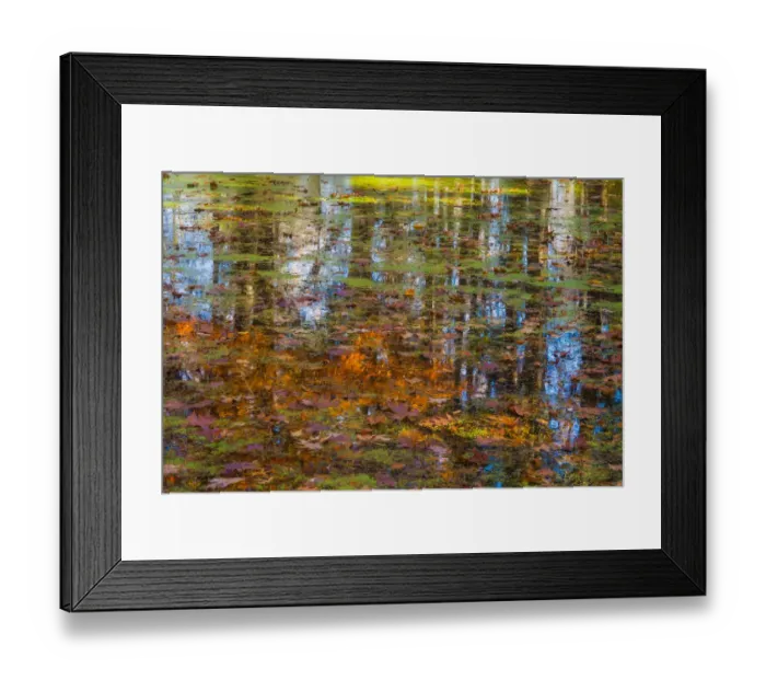 Framed Print : Fall foliage reflection in lake water