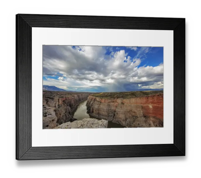 Framed Print : Stormy clouds over the Bighorn River in the Bighorn National Recreation Area, Montana