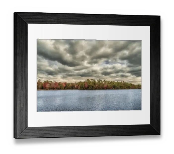 Framed Print : USA, New Jersey, Belleplain State Forest. Storm clouds over lake and forest. Credit as Framed Print : USA, New Jersey, Belleplain State Forest. Storm clouds over lake and forest. Credit as