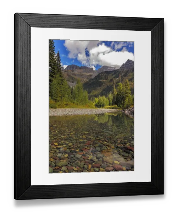 Framed Print : McDonald Creek with Garden Wall in early autumn in Glacier National Park, Montana, USA