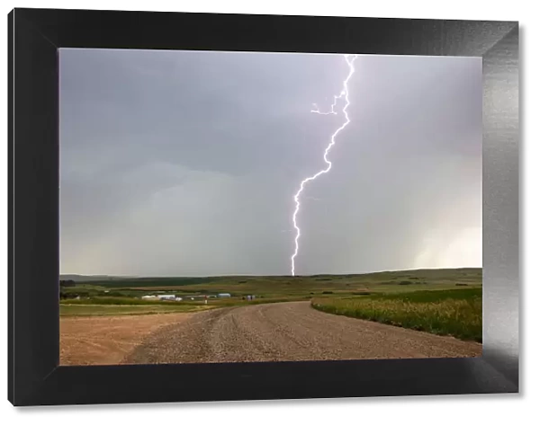 Lightning strike in rural Richland County, Montana, USA