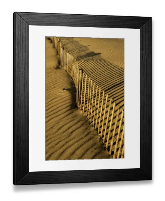 Framed Print : USA, New Jersey, Cape May National Seashore. Fence shadow on shore sand. Credit as