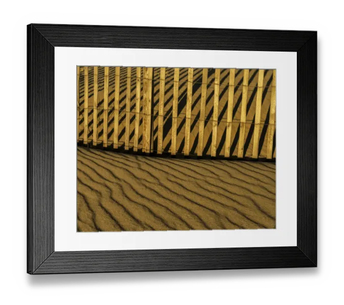 Framed Print : USA, New Jersey, Cape May National Seashore. Fence shadow on shore sand. Credit as Framed Print : USA, New Jersey, Cape May National Seashore. Fence shadow on shore sand. Credit as