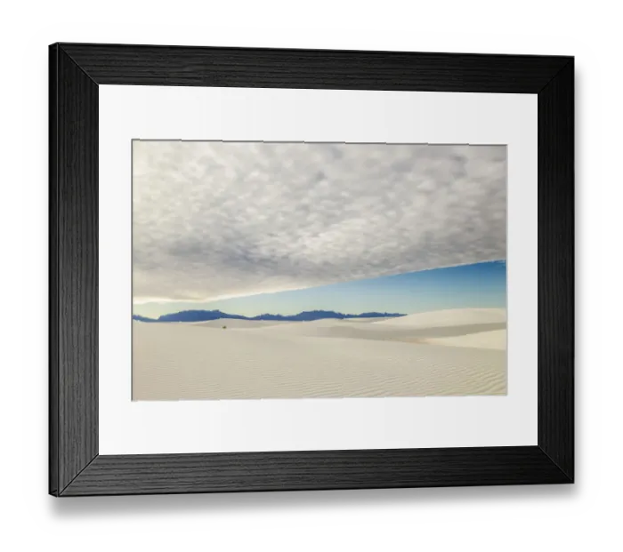 Framed Print : USA, New Mexico, White Sands National Park. Sand dunes and thick cloud cover. Credit as